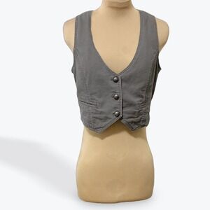 Gadzooks Vintage 90s Womens Gray Button Front Vest Size S Cropped
